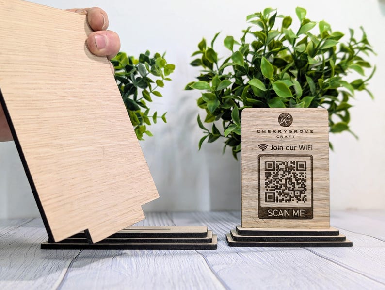Wooden Wifi QR Code Sign + Logo, Eco-friendly Custom Internet Password ...