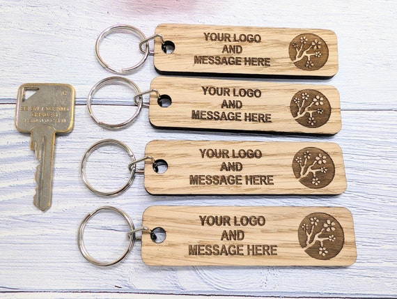 Customisable Double Sided Oak Keyring 90x25mm Personalised Business Logo Message Bulk Orders Corporate Gifts Etsy