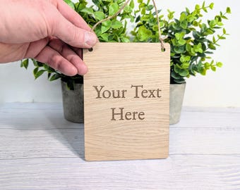 Personalised Oak Sign: Custom Engraved Portrait Plaque with Jute String