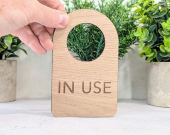 In Use / Free - Door Hanger – Double-Sided Oak Veneered Sign, Slip-Over Handle, Eco Friendly Wood, Made in Wales, Plastic-Free Packaging