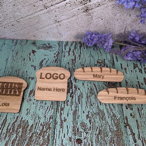 Bakery Staff Badges | Personalised Wooden Name Badges | Free Design Service | Bread Shaped Loaf Designs | Bakers Name Badges