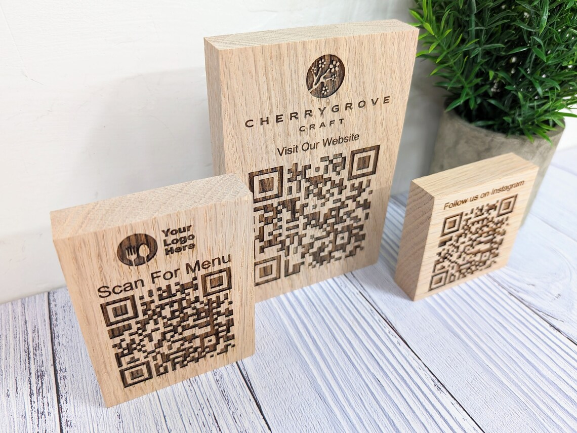 QR Code Solid Oak Blocks - Personalised Oak Blocks - QR Code - Custom ...