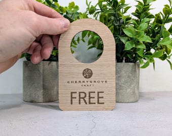 Customisable In Use Free Hanger with Logo, Double-Sided Oak Veneered | Room Privacy Door Sign, Eco-Friendly Wood, Made in Wales