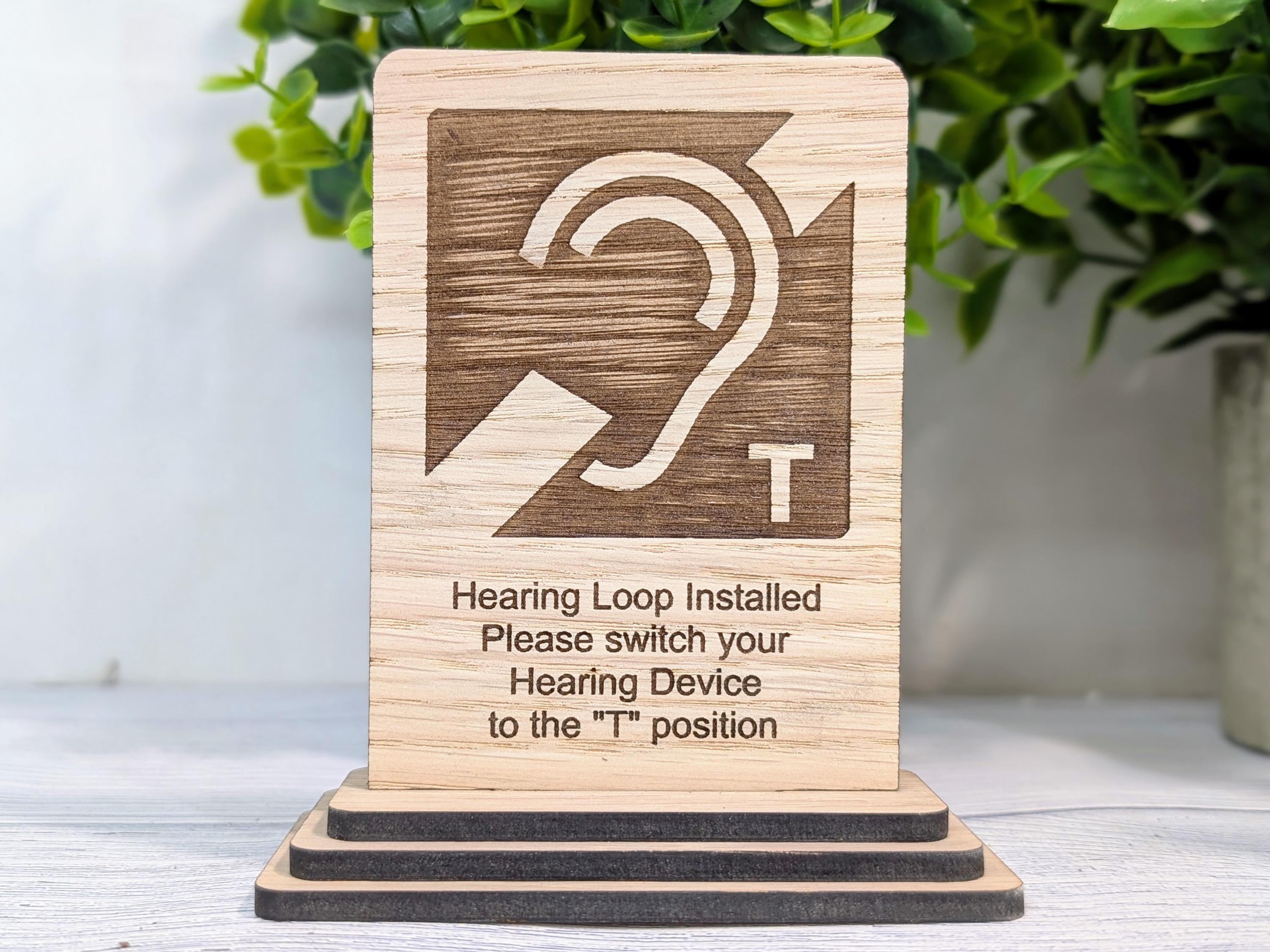 Chair Loop Sign Personalised Wooden Hearing Loop Sign – Freestanding Table Sign for ...