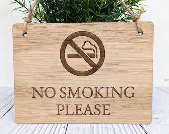 Interdiction de fumer, panneau en bois | Placage chêne | Décoration murale | Signalétique d'entreprise | Fabriqué à la main au Royaume-Uni