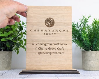 Custom Wooden Business Table Sign: Logo, Website & Social Media (XL Size)