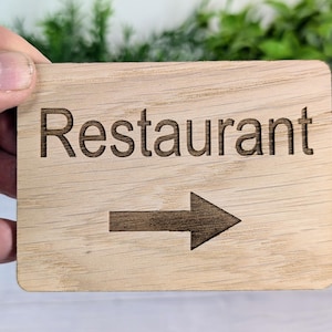 Engraved Oak Restaurant Sign with Optional Arrow - Personalised Text