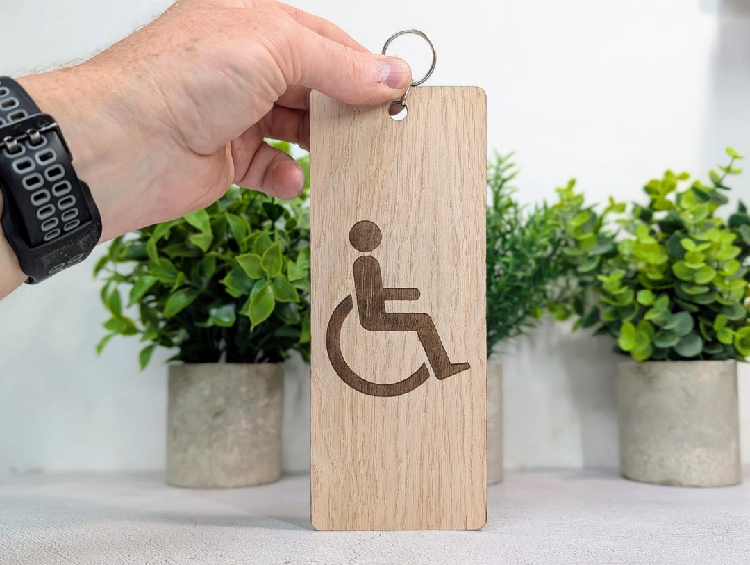 Accessibility Tags Icon Key Accessible Bathroom Keyring – Large Wooden Key Tag, Oak Veneer Engraved ...
