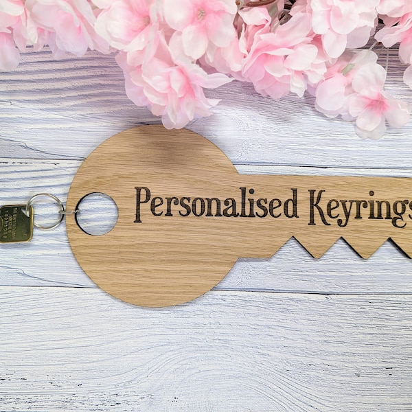 Oversized Key-Shaped Wooden Keyring - 297x138mm - Custom Engraved Text - Perfect for Special Events or Unique Gifts