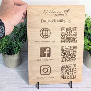 Handmade Wooden Social Media Sign | Custom QR Codes for Website, Instagram & Facebook | Sustainable Craft | Market Stall Signage