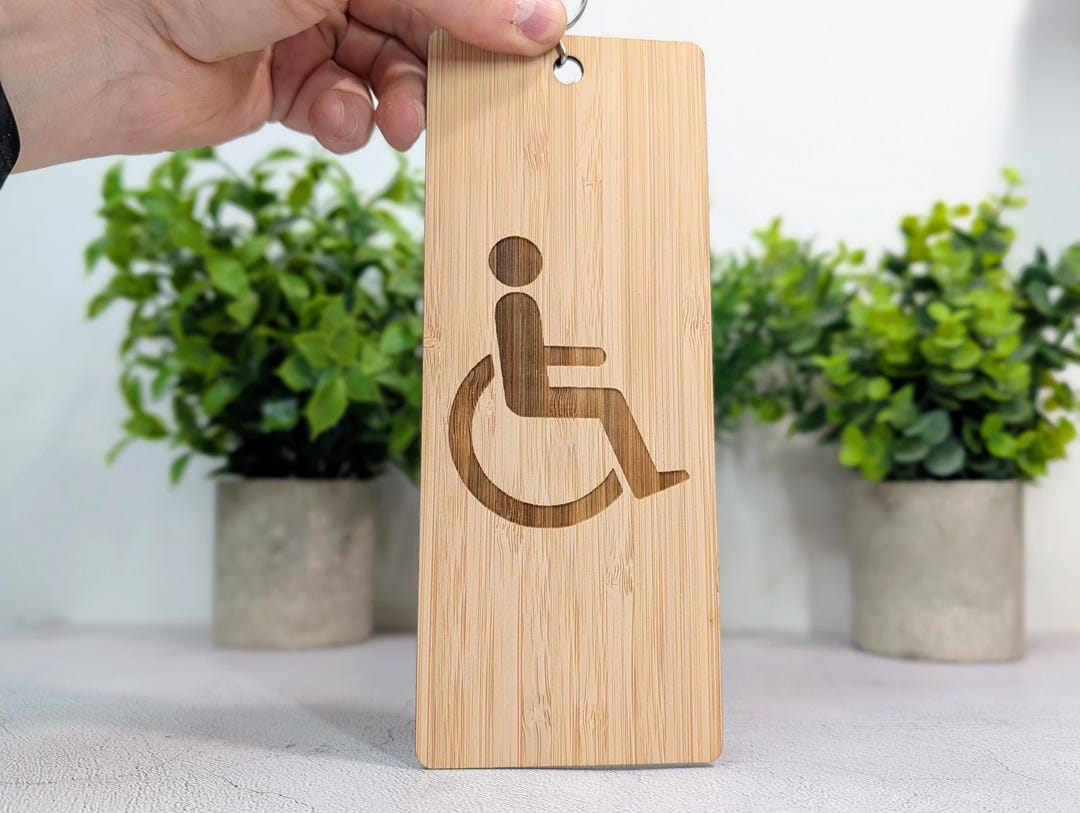 Accessibility Tags Icon Key Accessible Bathroom Keyring – Large Bamboo Key Tag, Engraved Wheelchair ...