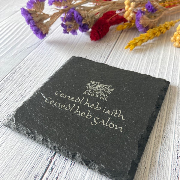 Personalised Welsh Slate Coasters | Welsh Language Gift | Welsh Proverbs | Or Your Own Text