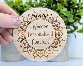 Personalised Bamboo Coasters: Engraved Border, Eco-Friendly Gift