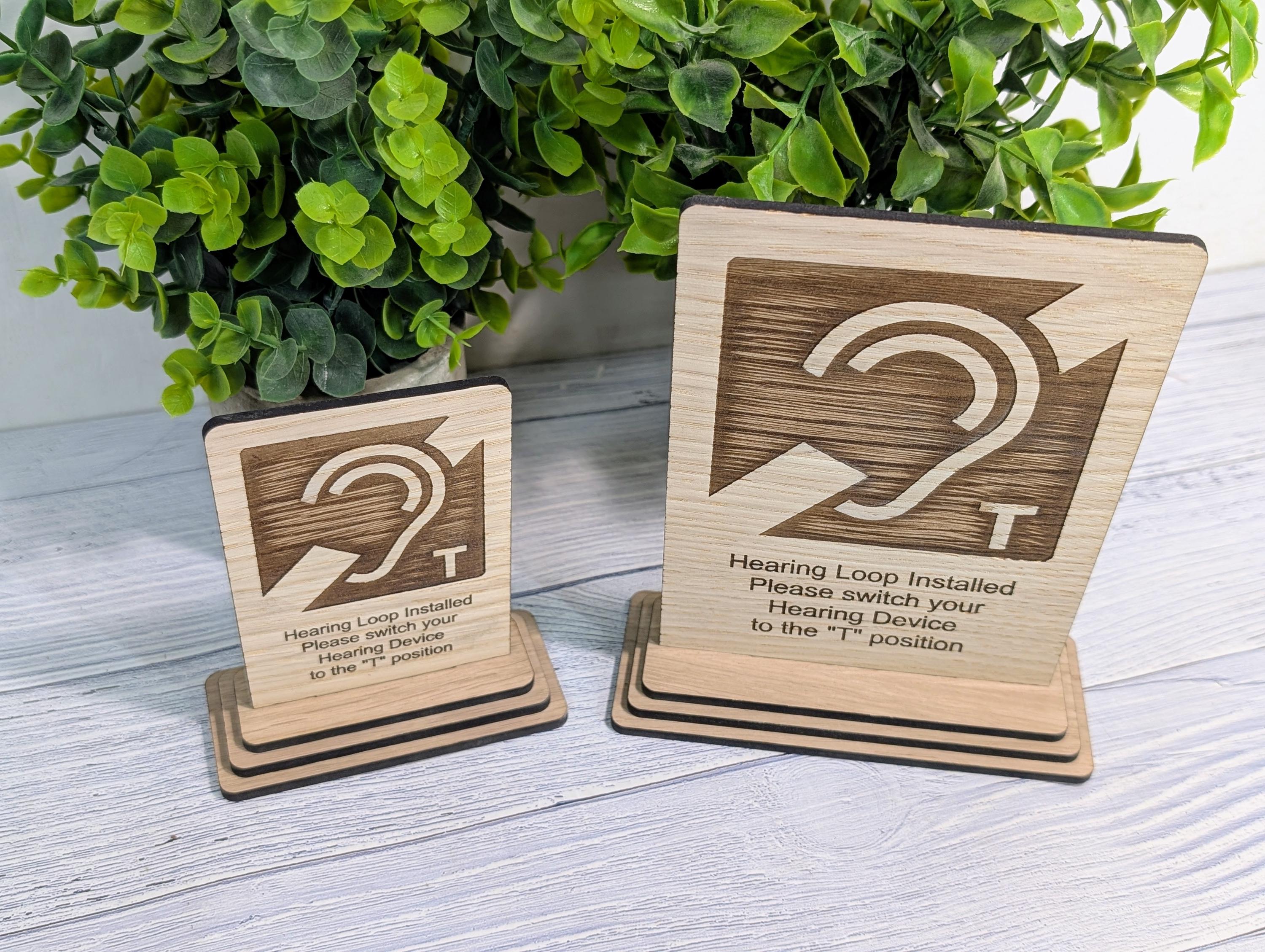Chair Loop Sign Personalised Wooden Hearing Loop Sign – Freestanding Table Sign for ...