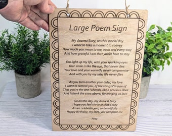 Engraved Wooden Poem Sign: Custom A4 Size, Sustainable Home Decor