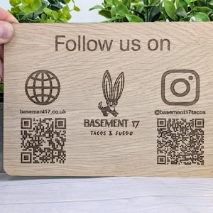 Custom Wooden QR Code Sign: Social Media Display, Market Stall Plaque