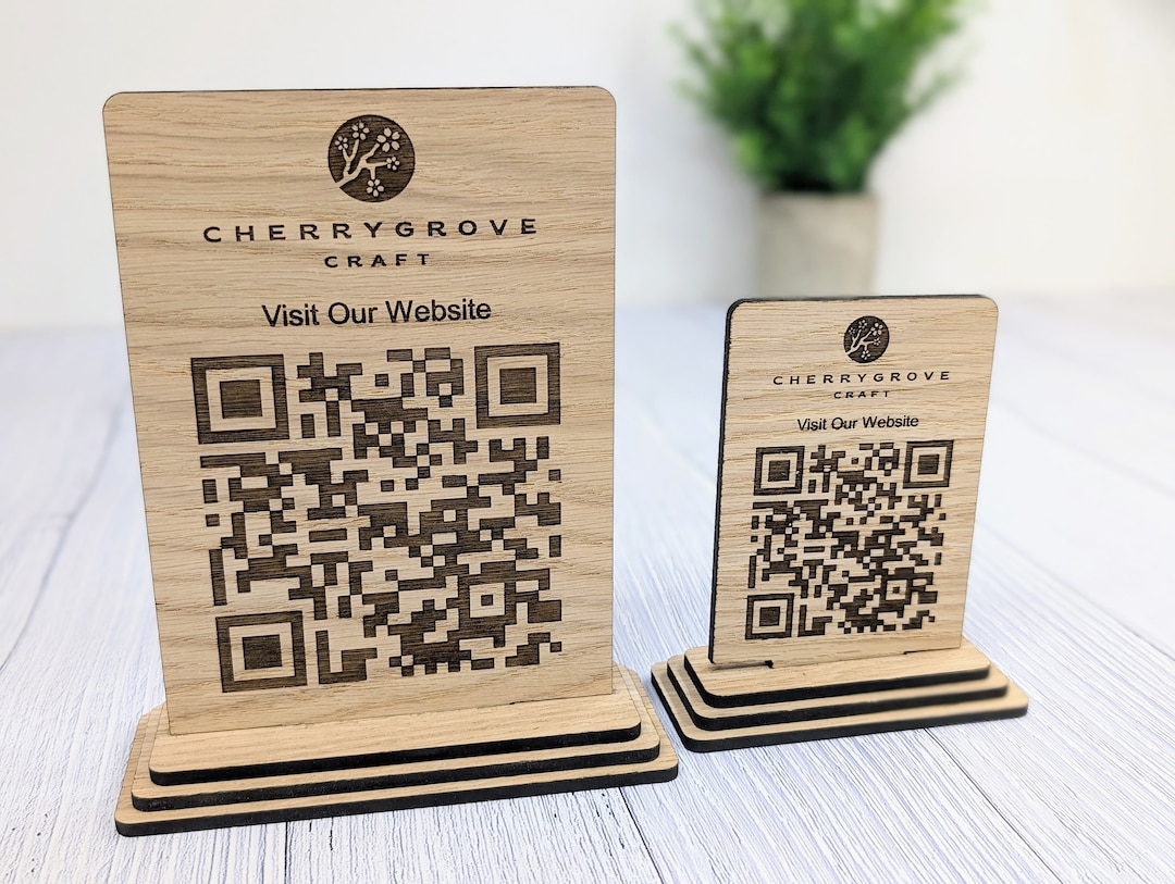 Wooden QR Code Sign for Businesses - Personalised With Your Logo, Ideal ...