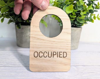 Oak 'Occupied' Door Hanger: Engraved Wooden Privacy Sign