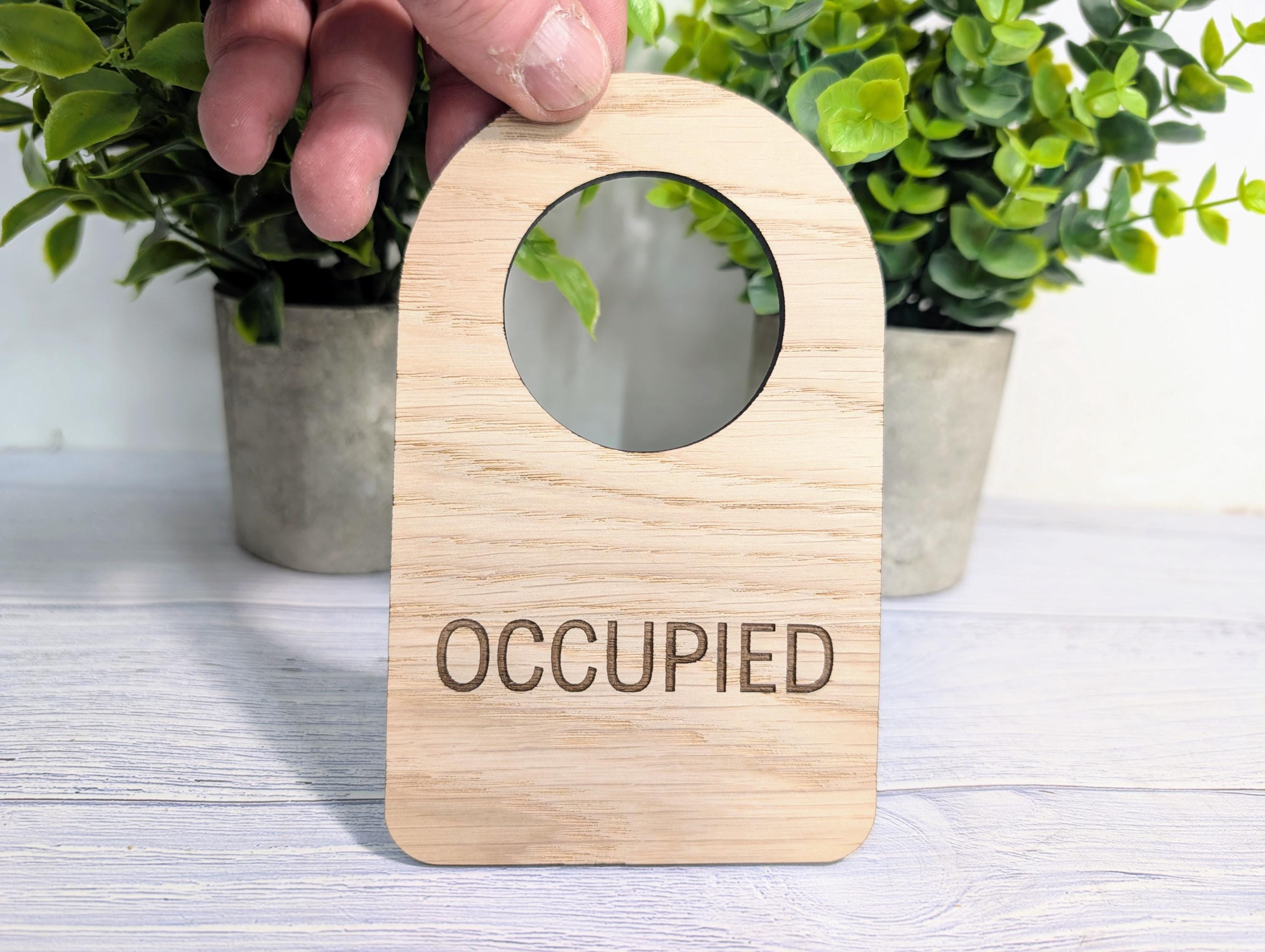 thumbnail image 2 of Mini 'Occupied' Door Knob Sign – Red Wooden Plaque, Fits Over Doorknob, USA 2 of 5