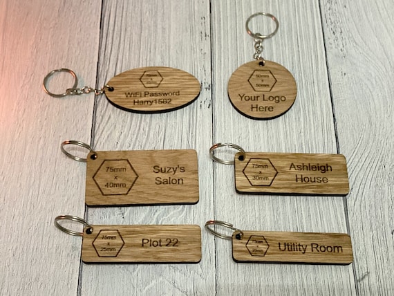 Personalised Wooden Keyrings Oak Keyrings Oak Keyfobs Logo Key Fobs Choice  of Size Oak Wood Wood Keyrings Bulk 