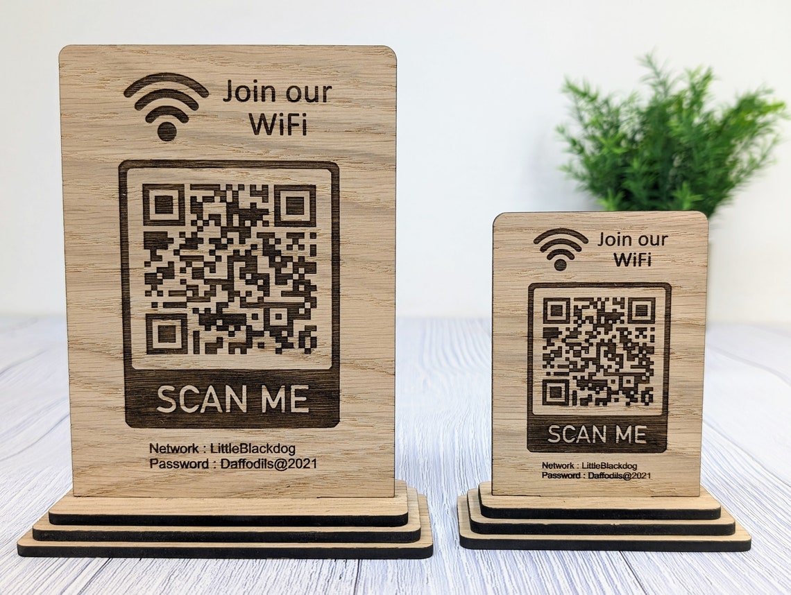 Wooden Wifi QR Code Sign, Eco-friendly Custom Network Name and Password ...