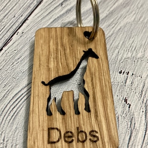 Personalised Giraffe Keyrings | Engraved Wooden Animal Keyring | Gift For Giraffe Lover | Oak Wood | Bulk