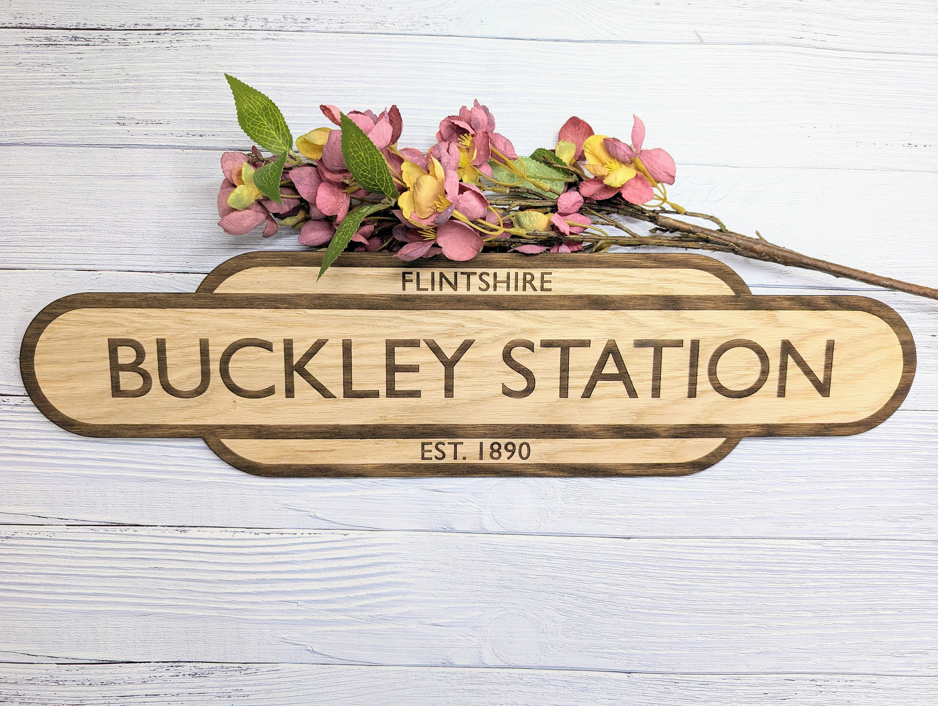 Station Sign Post Custom Railway Station Sign - Oak MDF, Personalised for Model ...