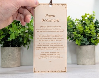 Personalised Poem Bookmark – Engraved Wooden Bookmark, Custom Message or Poem, FSC Birch Plywood, Handmade Gift for Book Lovers