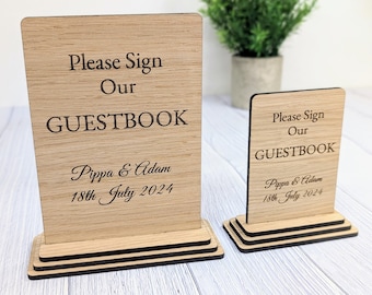 Personalised Wooden Guestbook Sign | Eco-Friendly Freestanding Wedding and Party Table Signage