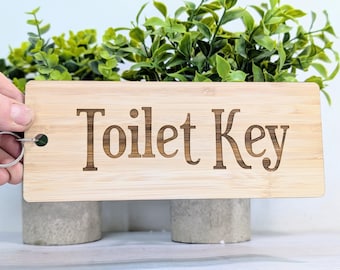 Bamboo ‘Toilet Key’ Extra-Large Keyring 200x80mm | Eco-Friendly Oversized Restroom Key Accessory, Ideal for Cafes, Businesses, Public Spaces