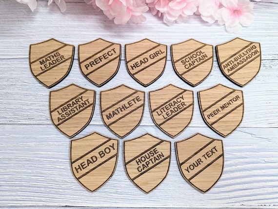 School Achievement Badges - 55x65mm - Oak Veneered MDF - Pin or
