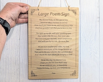 Personalised Wooden Poem Sign: Custom Engraved A4 Home Decor