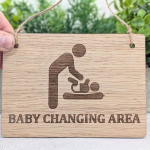 Baby Changing Area Sign - Wooden Wall or Door Sign - Cafe, Soft Play, Leisure Centre, Nursery, Hotel - 4 Sizes Available