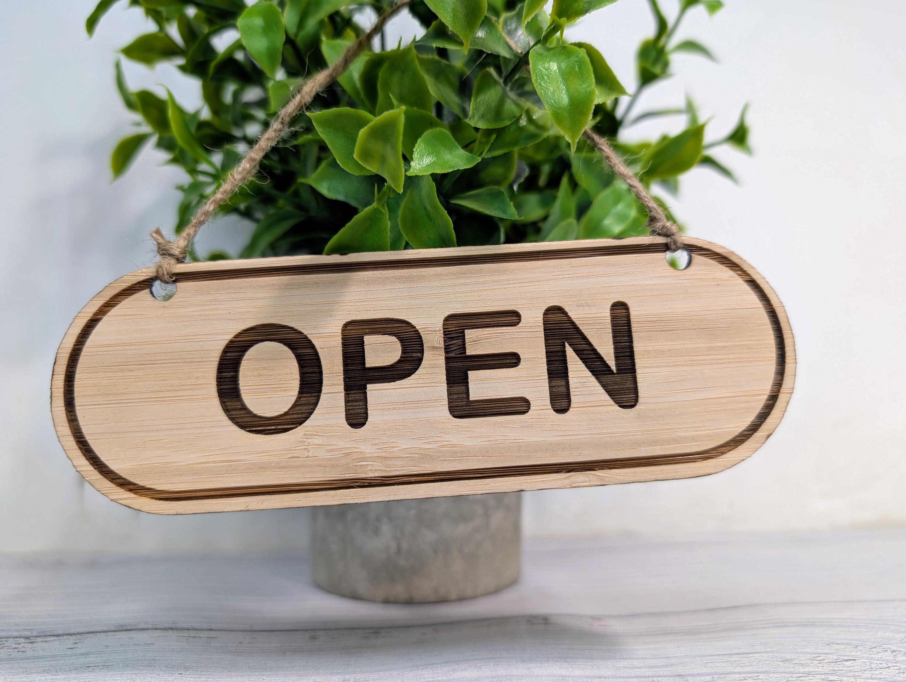 Hand-crafted Bamboo Open/closed Sign - Double-sided, Eco-friendly