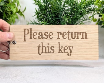 Extra-Large 200x80mm Oak Keyring with 'Please Return This Key' Message - Ideal for Important Keys or Habitual Key Losers, Eco-Friendly