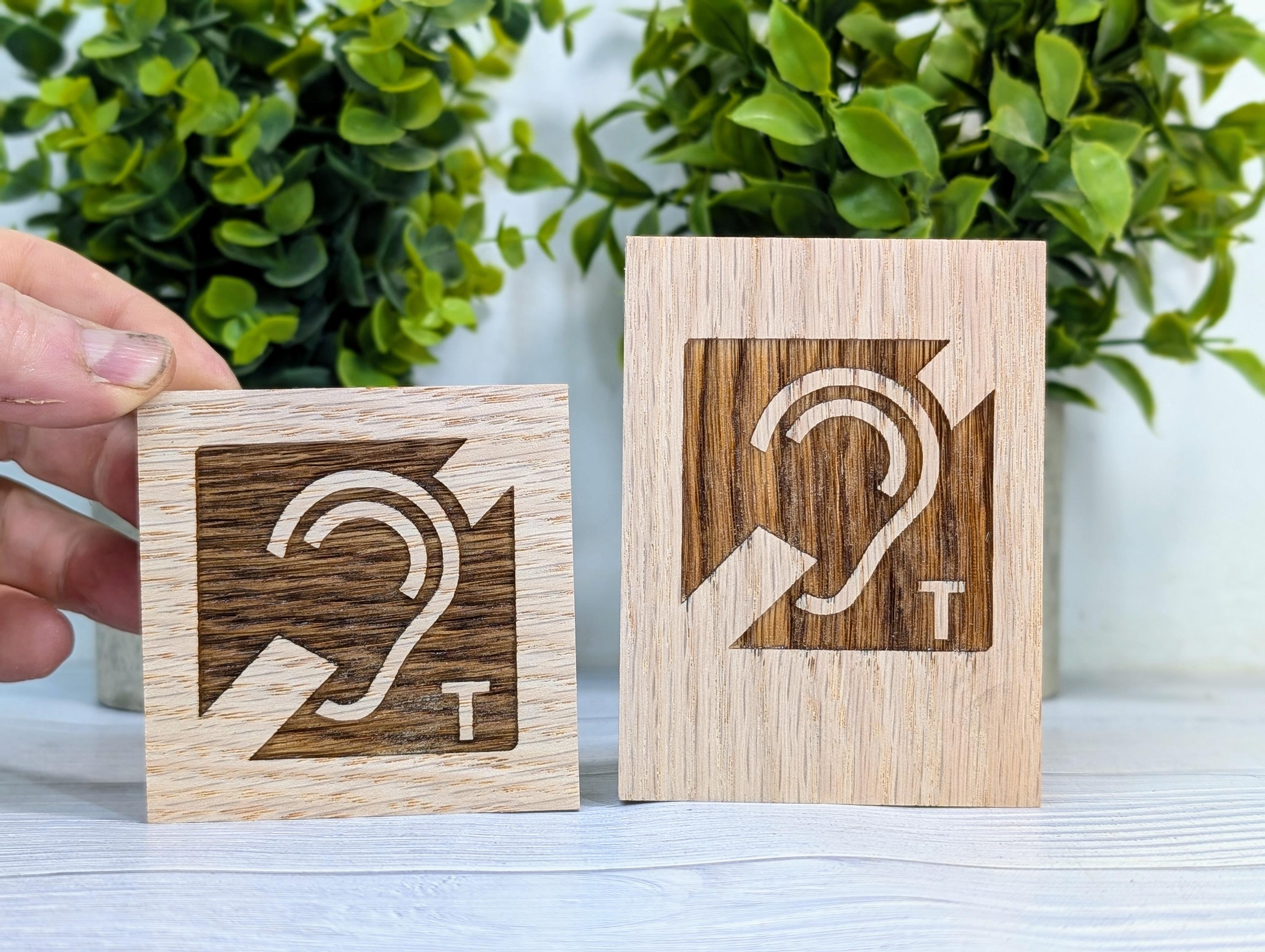 Hearing Loop Sign - Oak Block - Accessible Signage - Hearing Aid Symbol, 2 Sizes
