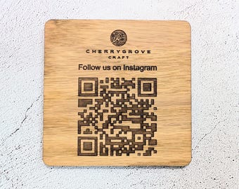 Custom QR Coaster - Engraved Oak Veneer Square with Danish Oil Finish