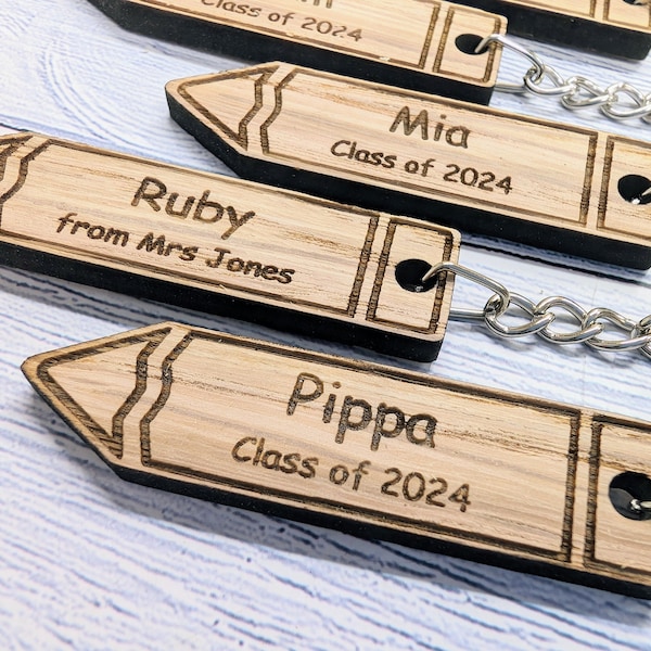 Personalised Student Pencil Keyrings, Oak School Key Chains, Students Gifts | Gifts from Teacher, End of Term, End-of-Year, Custom Names
