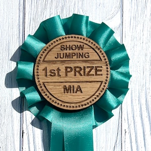 Personalised Rosettes | Wood Show Jumping Rosettes | Customised Oak Rosettes in 4 Colours | Award Ribbon | Horse Riding