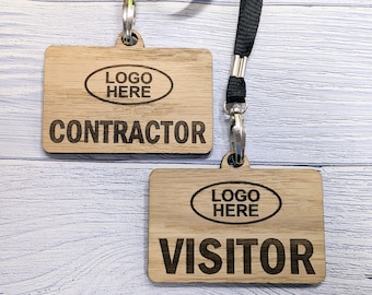 Personalised Oak Veneer Visitor Pass: Eco-Friendly Lanyard, Reusable