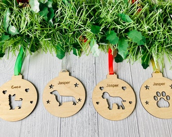 Boule de chien personnalisée | Décoration de Noël personnalisée | Cadeau en bois pour animaux de compagnie