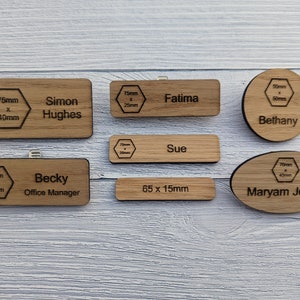 Name Badges | Personalised Wooden Name Badges with Logo, Custom Name Tag, Personalised Pin Badge, Logo Badge, Oak Wood