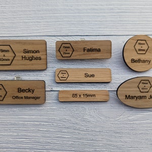 Name Badges | Magnetic Personalised Name Badges | Logo Name Badges | Magnet Name Badges | Oak Wood | Bulk