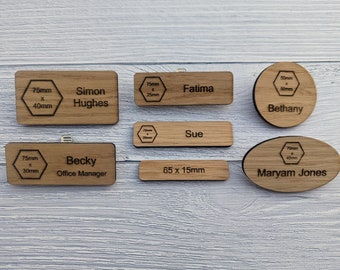 Name Badges | Personalised Wooden Name Badges with Logo, Custom Name Tag, Personalised Pin Badge, Logo Badge, Oak Wood