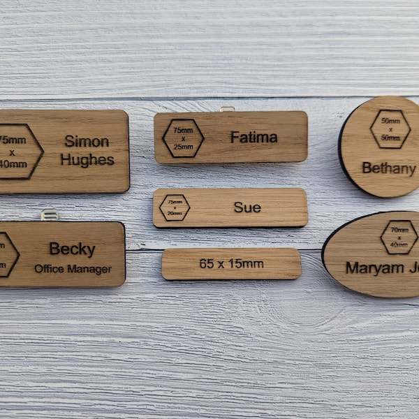 Name Badges | Personalised Wooden Name Badges with Logo, Custom Name Tag, Personalised Pin Badge, Logo Badge, Oak Wood