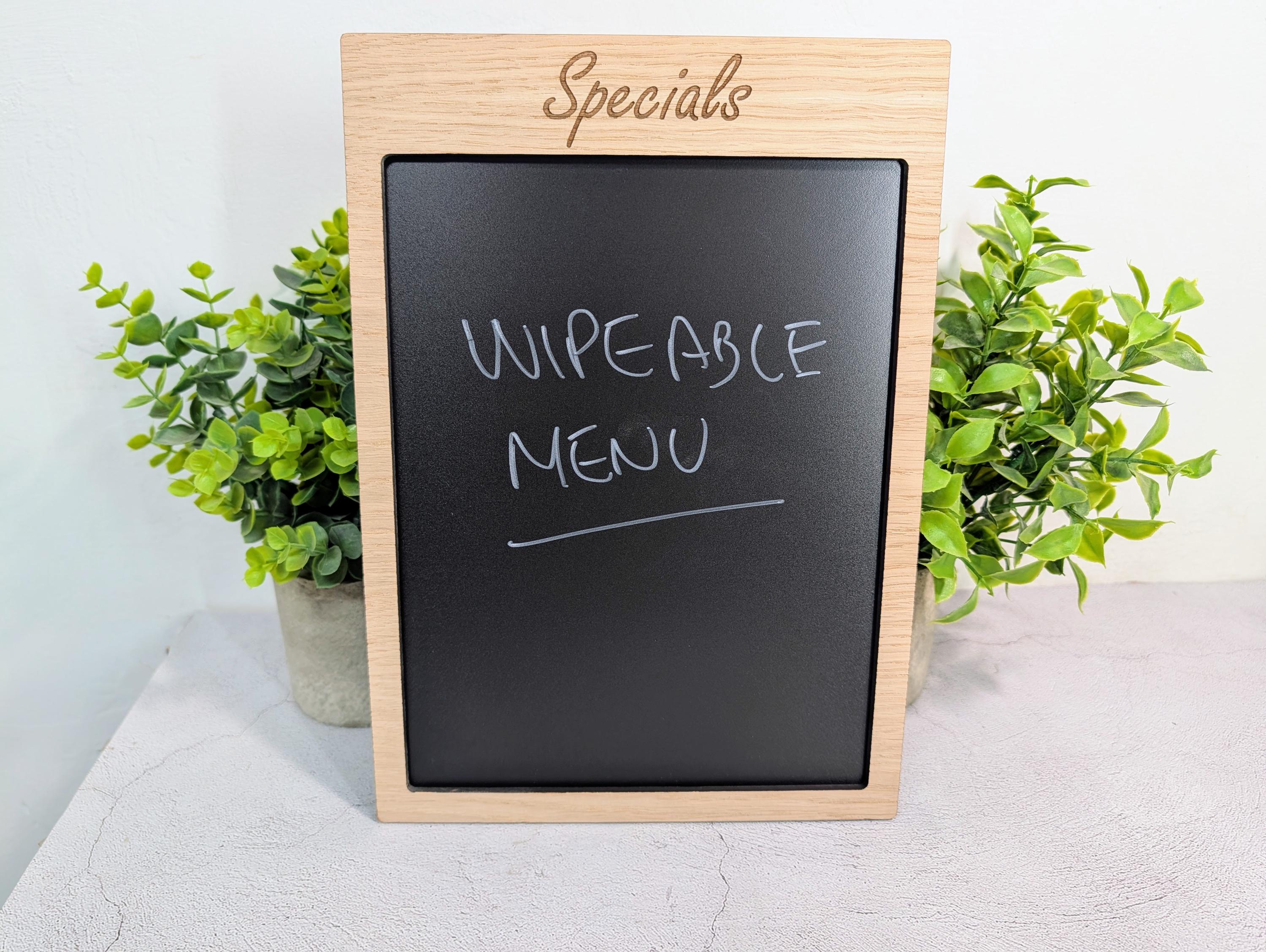 Oak Veneer Wipeable Sign A4 Portrait | Custom Menu Specials Board