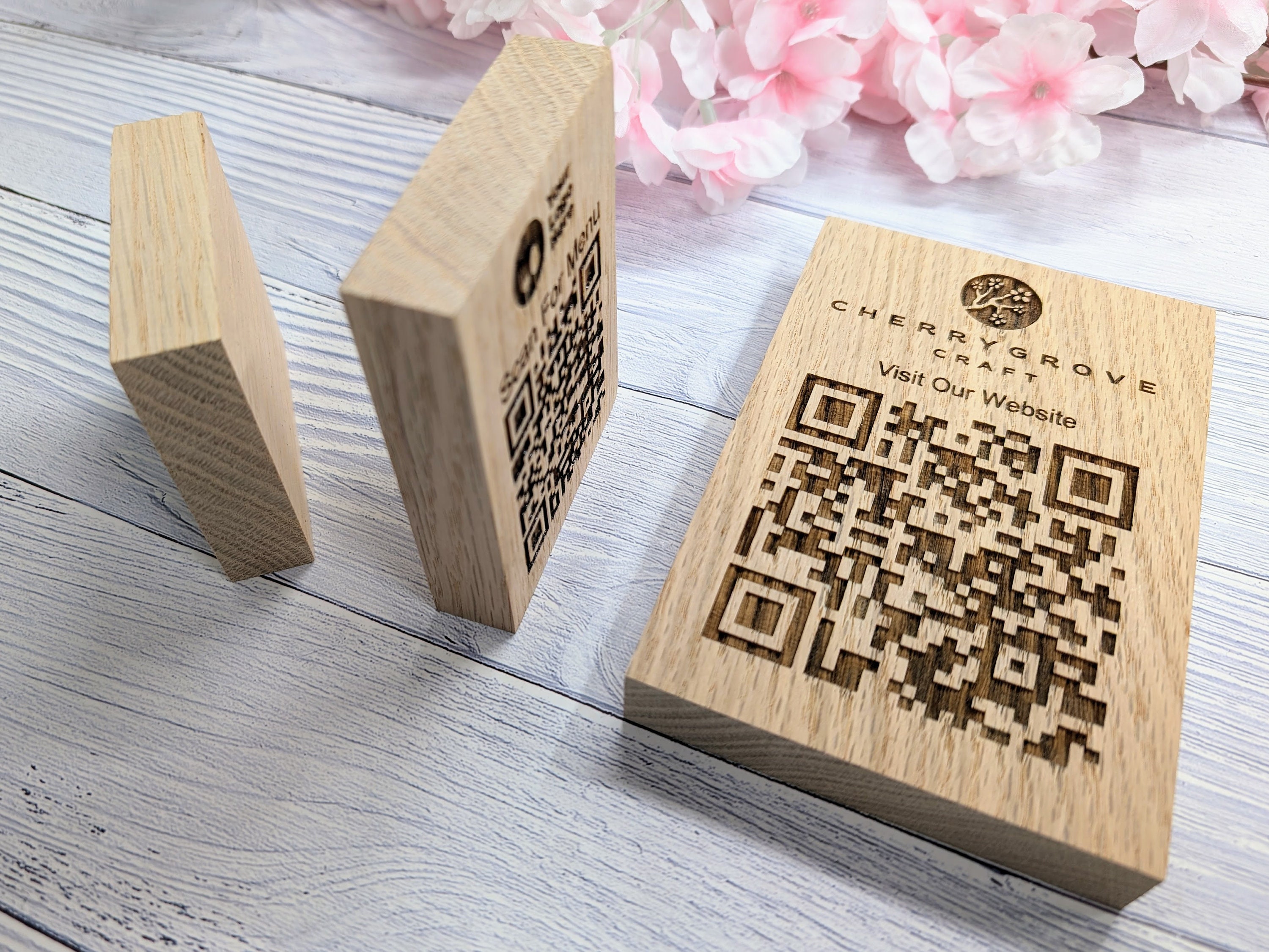 QR Code Solid Oak Blocks - Personalised Oak Blocks - QR Code - Custom ...
