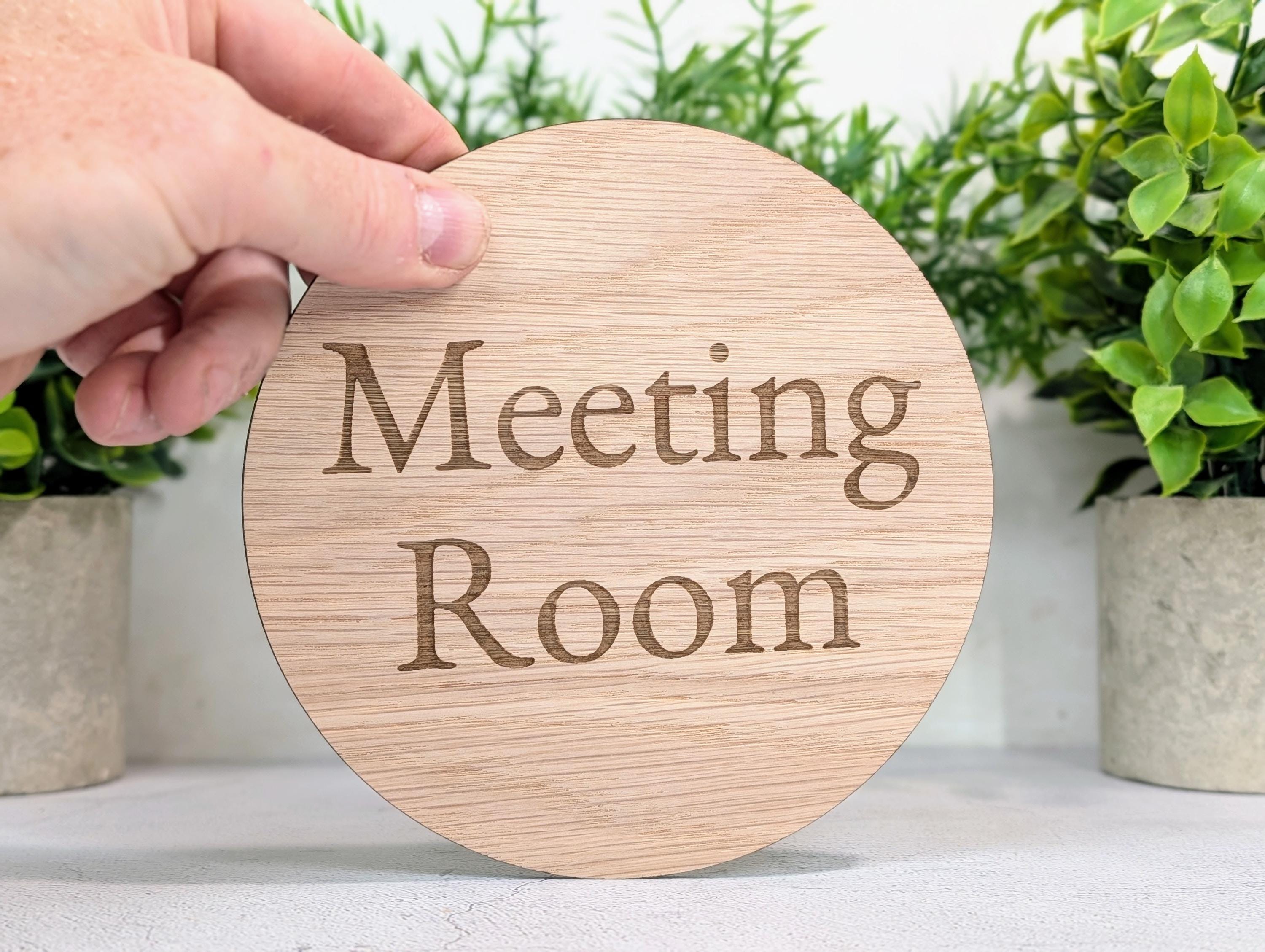 Meeting Room Door Sign – Circular Oak Veneered Wooden Sign, Indoor ...