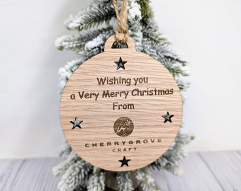 Personalised Oak Veneer Christmas Bauble: Corporate Logo Ornament
