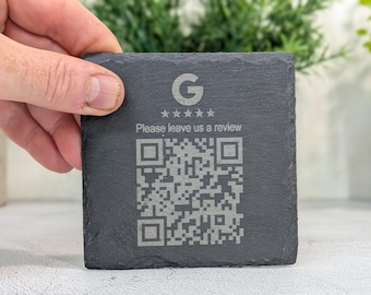 Google Review Slate Coaster – Engraved QR Code Review Gift for Businesses, Handmade in Wales, Plastic-Free Packaging